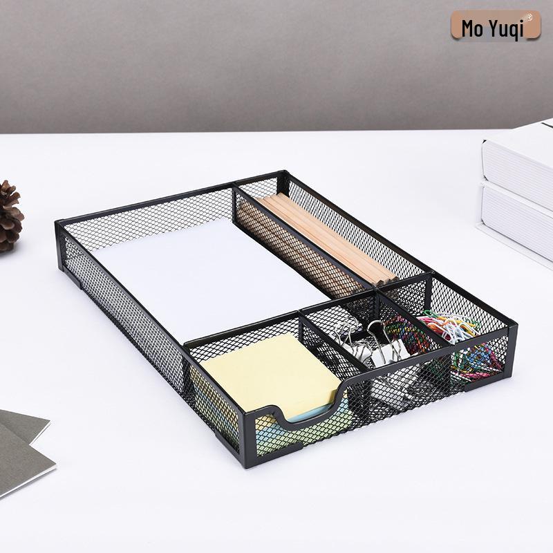 Multi-Compartment Metal Mesh Desktop Organizer Tray