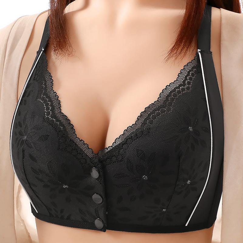 Plus Size Bra for Mature Women Front Closure Fixed Cup Medium Padded Wireless Shoulder Strap Full Coverage Comfortable Supportive Underwear