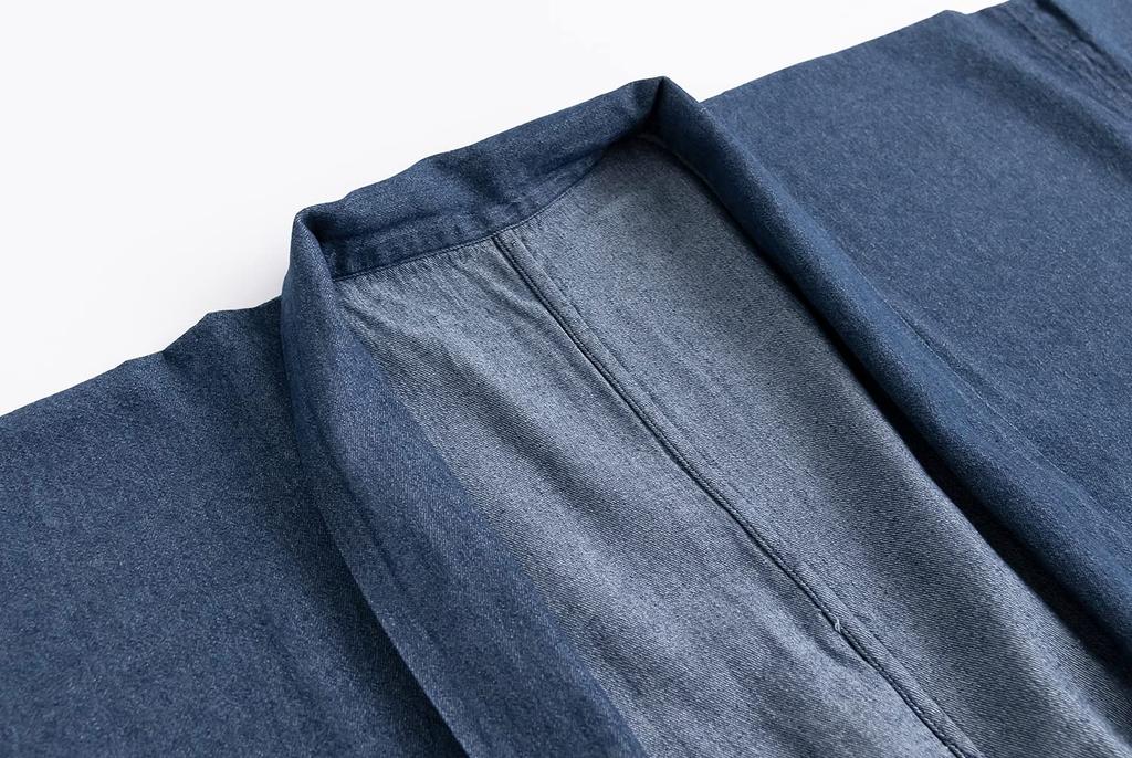 [KYOETSU] [Kyoetsu] Washable, Unlined, Plain Denim Haori Jacket for Women (M, Indigo)