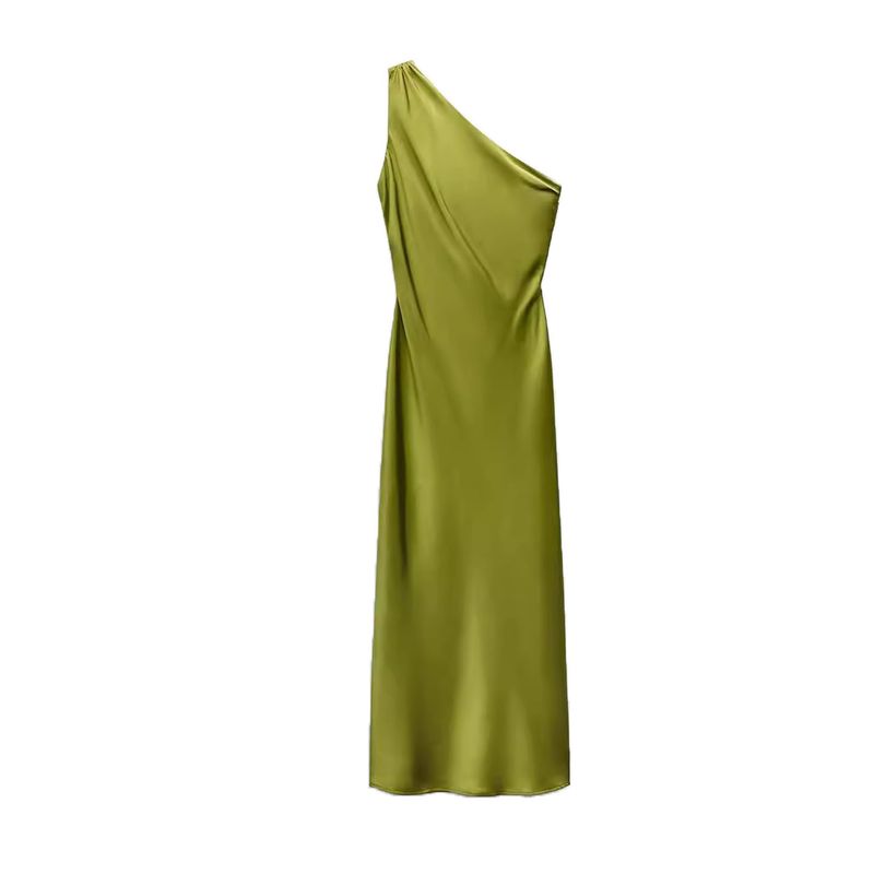 Autumn New Women Clothes Holiday Style Asymmetric Collar Silk Satin Texture Long Dress 2157241 8372074