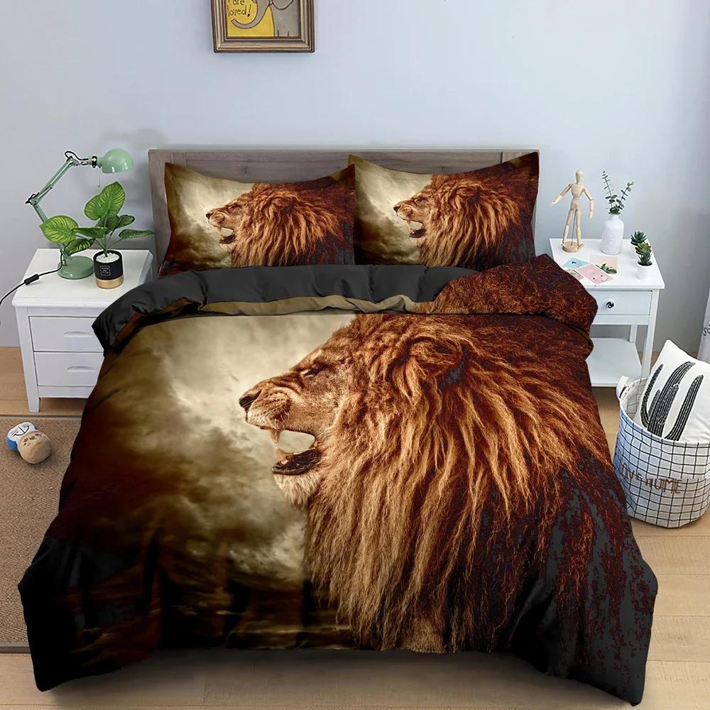Animal Lion Pattern Comfortable Duvet Quilt Cover Pillowcase Bedding Set Children Bedroom Decoration Home Textile