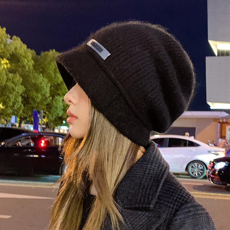 

Wool Hat Women s Autumn and Winter New Stacking Hat Winter Ear Protection Warm Knitted Hat One size чорний