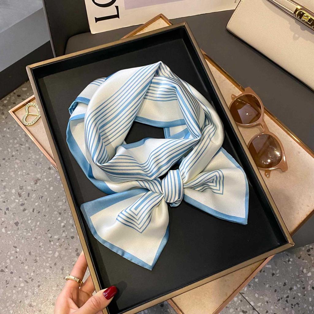 Small Silk Scarf Women's Spring and Autumn Thin Korean Version Versatile Thin and Narrow Long Scarf Tied Hair Temperament Square Scarf with Suit Shirt