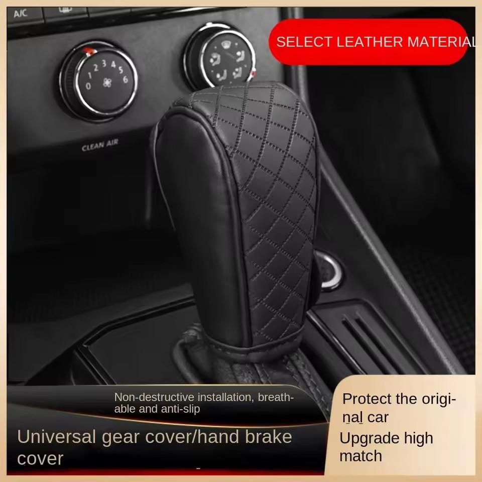 Mobidea Breathable Cowhide Gear Shift Cover - Carbon Fiber Patterned Leather Anti-Slip and Non-Destructive Installation