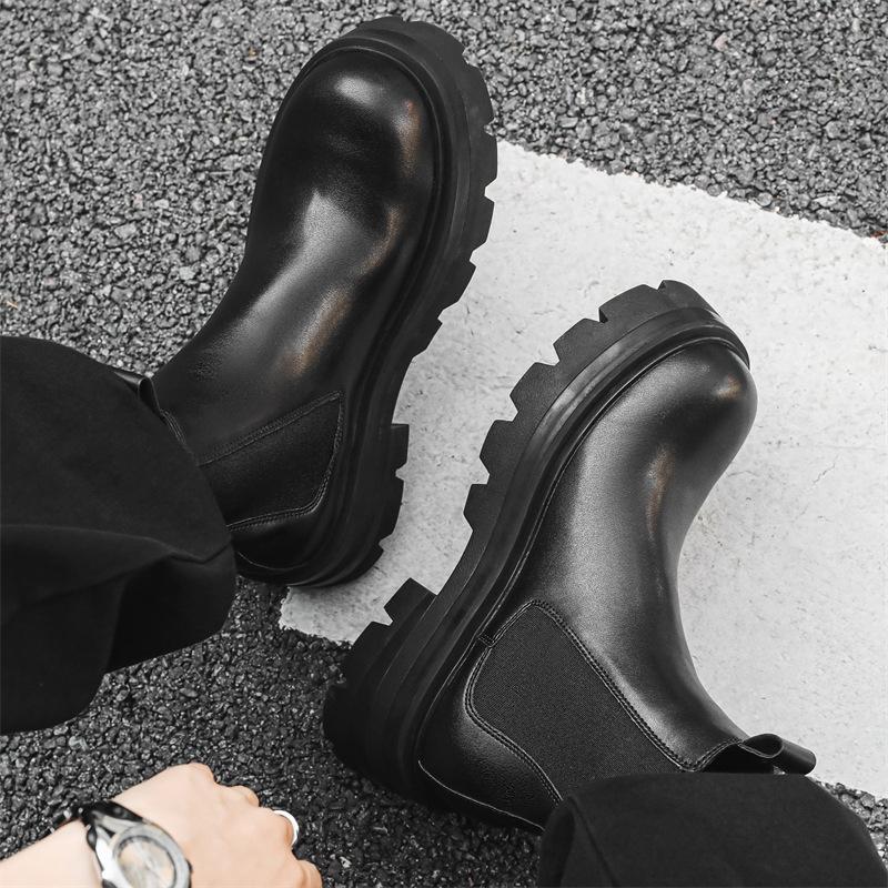 Mote herre casual chelsea boots svart trendy originale skinnsko punk scene kjole cowboy plattformstøvel kjekk ankel botas hombre