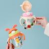 Kids' Cartoon Colorful Straw Water Bottle with Handle Strap - Portable Outdoor Plastic Cup