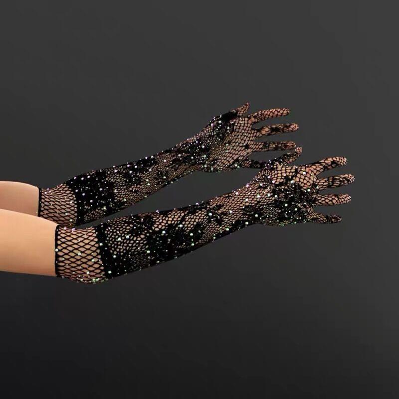 Glitzernde Damen Sexy Elastische Fischgrät Handschuhe Lange Dehnbare Armstulpen Vollfinger Für Cosplay Abschlussball Bühnenhandschuhe