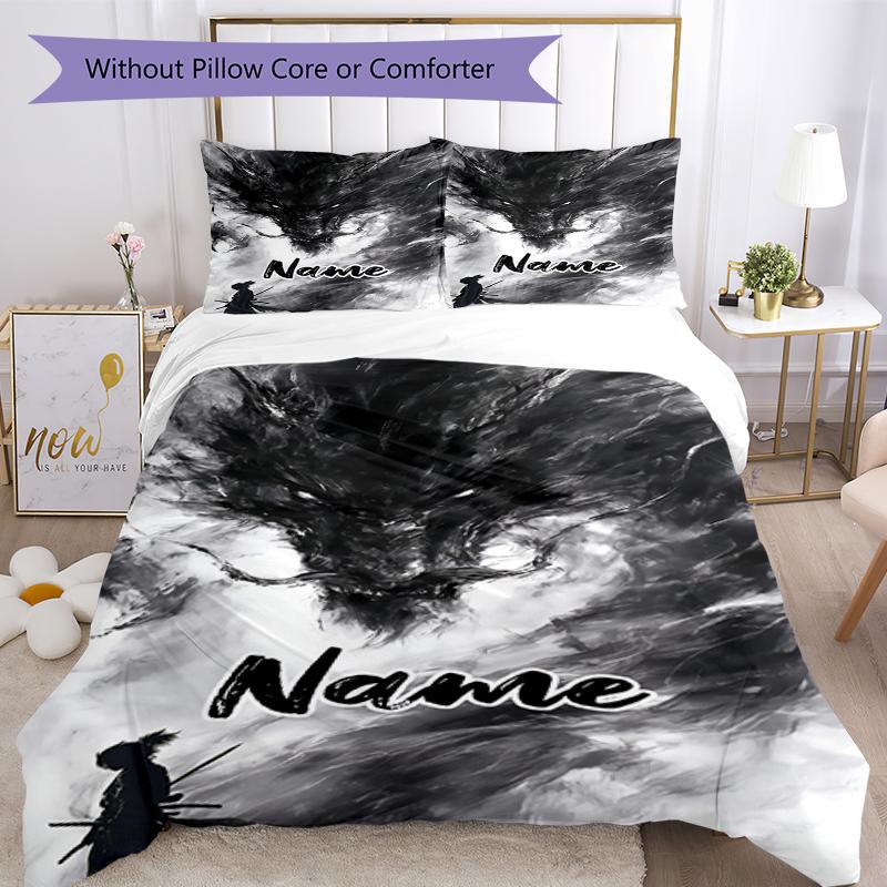 Ensemble de literie Dragon avec nom personnalisé 3 pièces Housse de couette Fermeture Comprend 1 housse de couette et 2 taies d'oreiller, Doux et confortable pour toutes les saisons.