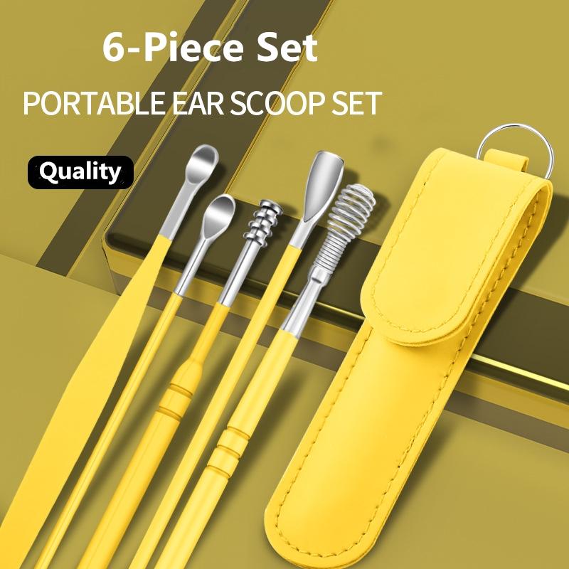 6 Stück/Set PU Lederetui Ohrlöffel Stäbchen Ohrenschmalz Entferner Ohrreiniger Reiniger Löffel Kürette Ohrschutz Wachsentfernungswerkzeug