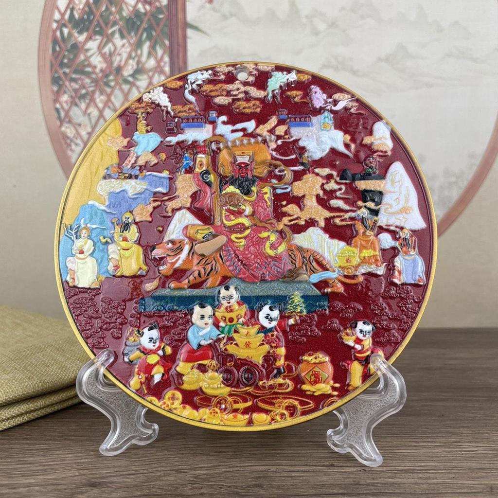 Decorative Plate Chinese God of Wealth Statue Sculpture Household Fenshui Ornament with Display