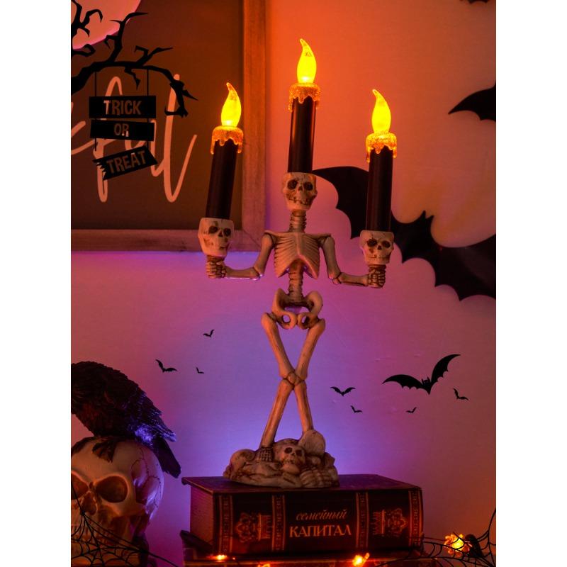 Schädel Kerzenhalter LED Halloween Kerzenhalter Flammlose Kerzen Halter Ständer Horror Requisiten Halloween Dekoration Haus Dekor
