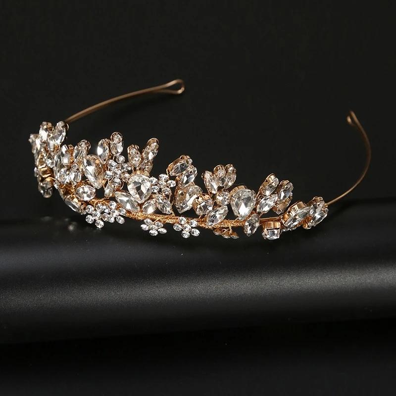 SLBRIDAL Handmade Flexible Crystal Rhinestones Pearls Bridal Tiara Headband Wedding Hair Accessories Bridesmaids Women Jewelry