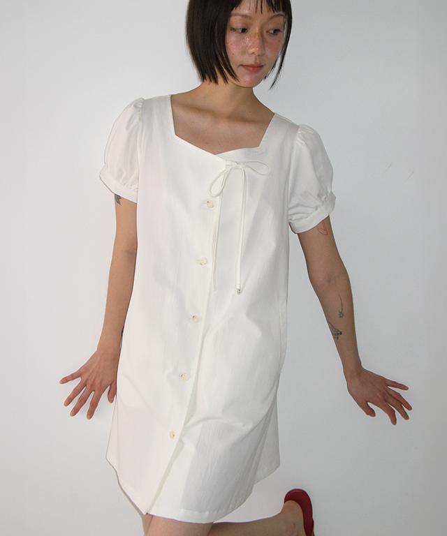 RONRON Charming Puff Sleeve Button Dress White