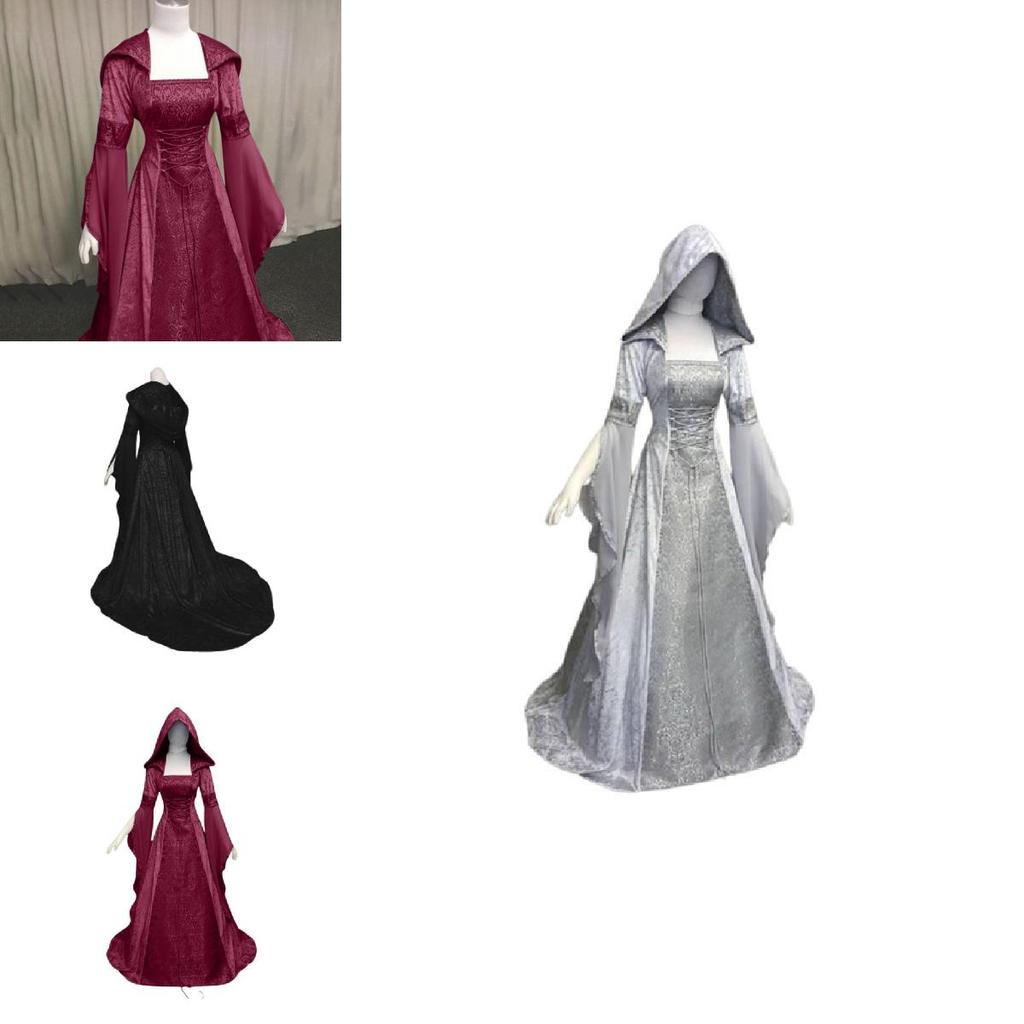 Vintage Solid Color Girdle Hooded Dress Perfect For Halloween!