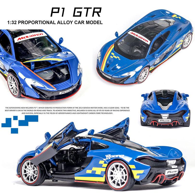 1/32 Scale P1 GTR Diecast Car Model Toy, Pull Back Toy Vehicle with Sound and Light for Kids Toddler Boys Girls Gift Collection