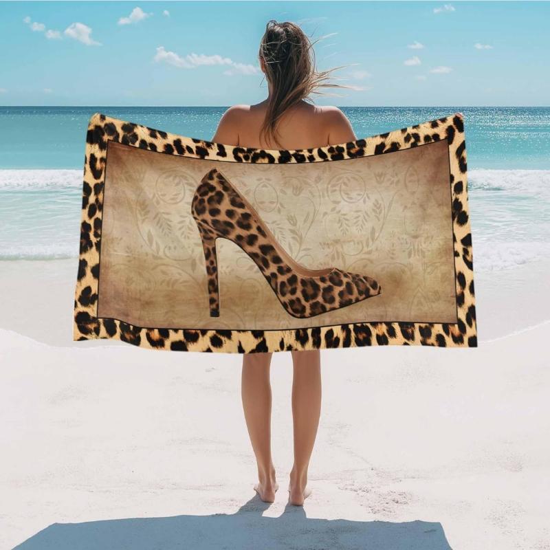 

Beach Towel Leopard High Heel Bath Pool Towels Animal Skin Printed Soft Absorbent Beach Towels Large Quick Lightweight Camping W40*H60(CM)