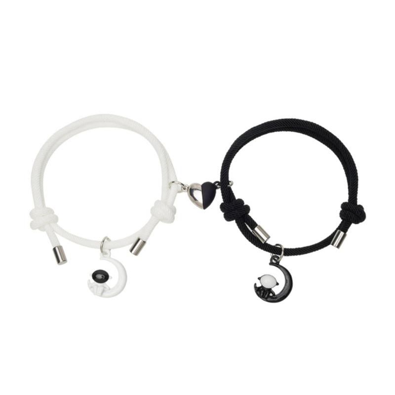 2 шт. Браслет для влюбленной пары Астронавт Магниты для привлечения подруг Браслет-шнурок на руку Регулируемый плетеный браслет-шнурок белый