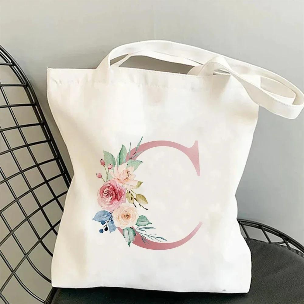 Canvas Bag Women's Travel and Leisure One Shoulder Handbag Pink Letter Large Capacity Gift White Canvas