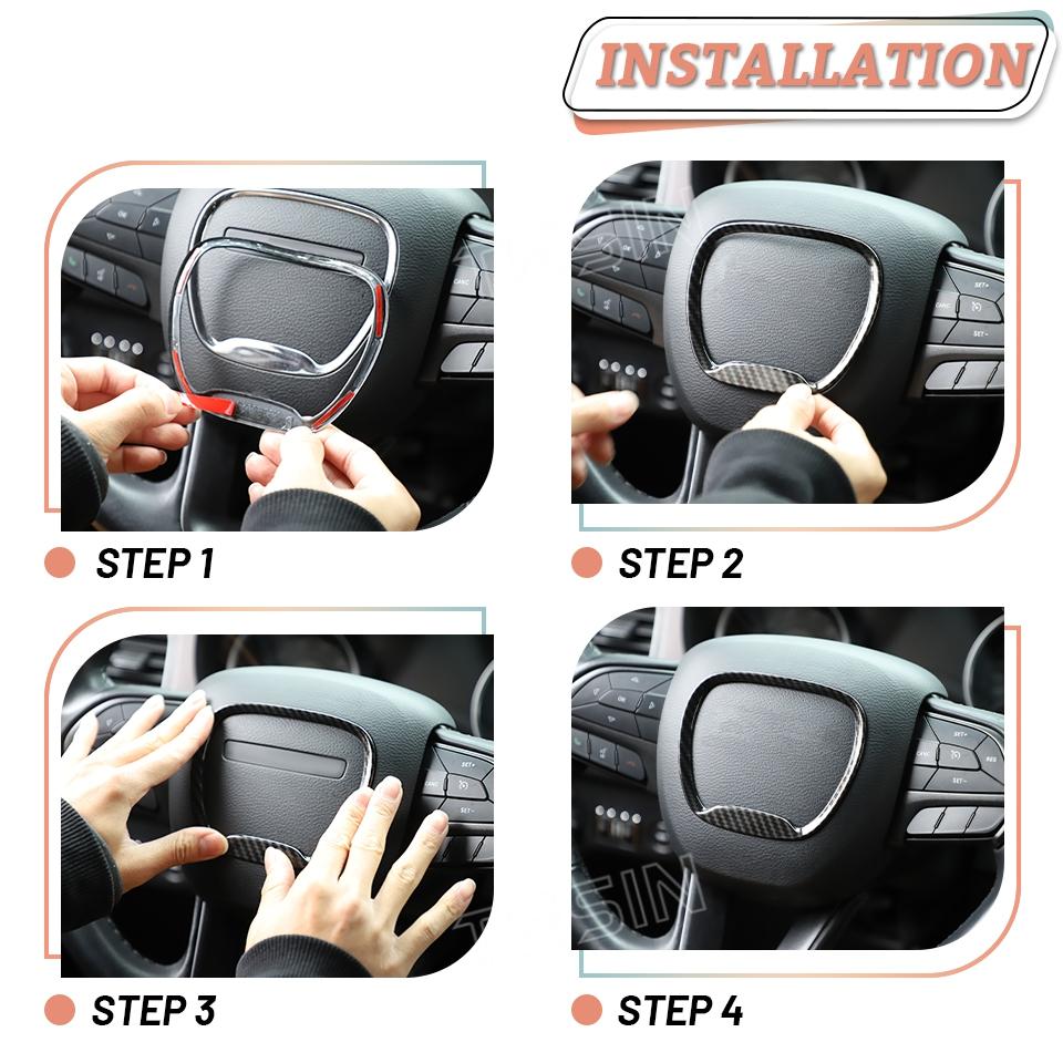 Car Carbon Fiber Grain Central Control Steering Wheel Gear Shift Decoration Cover for Dodge Charger 2015 Up Interior Accessories