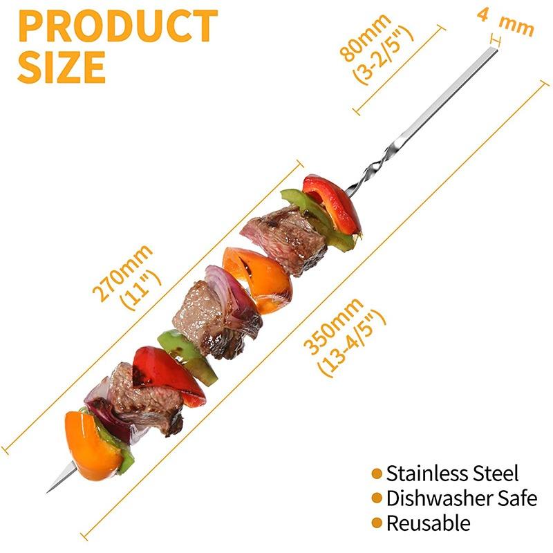 21Pcs/Set Skewers Barbecue Reusable Grill Stainless Steel Shish Kebab BBQ Camping Flat Forks Gadgets Kitchen Accessories Tools