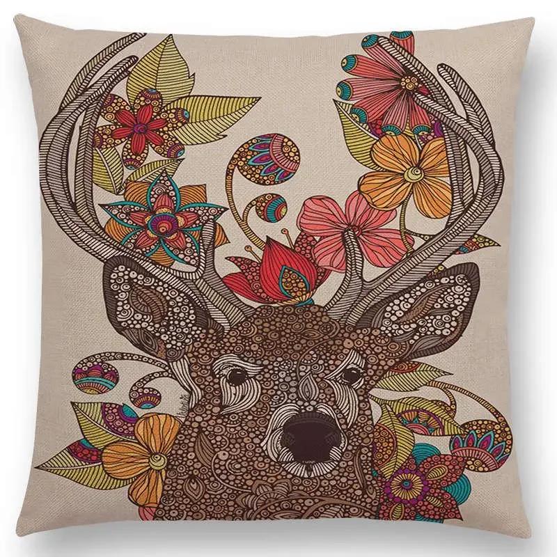 Hinduism Style Cushion Cover Mandalas Floral Animals Flower Deer Elephant Whale Bee Pig Pangolin Squirrel Frog Sofa Pillow Case