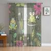 Cartoon Cute Frog Prince Kawaii Sheer Curtain for Living Room Bedroom Voile Drape Kitchen Window Tulle Curtains Home Essentials