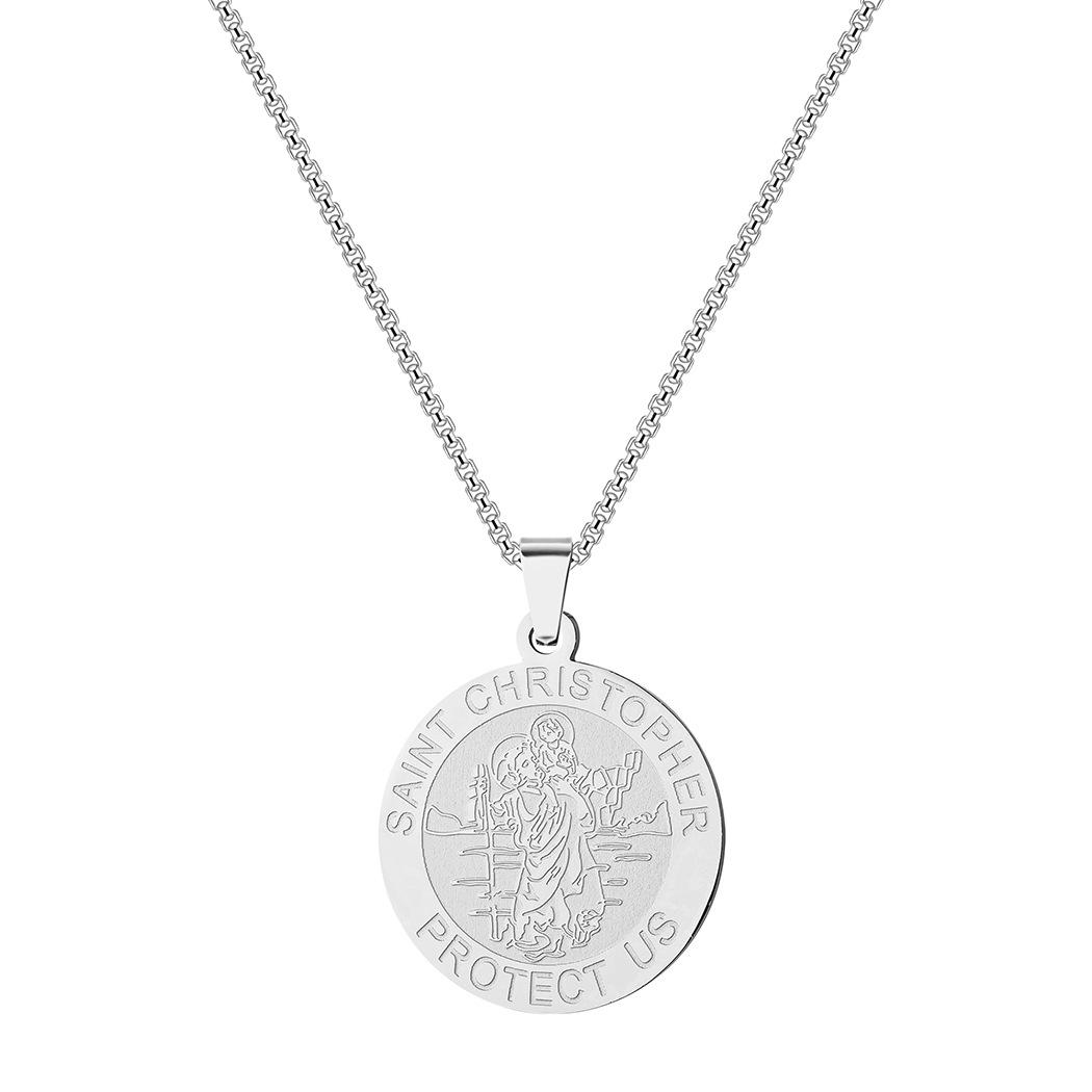 Men s Stainless Steel St Christopher Necklace-St. Christopher Surf Pendant Necklace Medal Bless Safety Religious Gift for Family серебряный