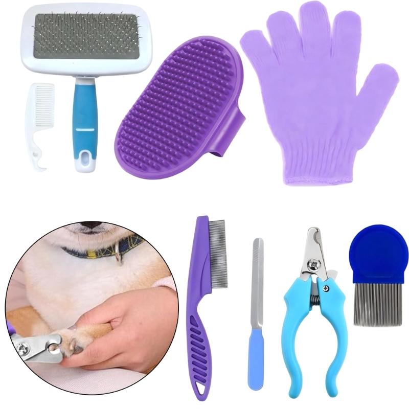 Kaninchen Fellpflege Set mit Pin-Bürste, Pflegehandschuh und Kamm, Kleintier Pflege-Sortiment für Fellpflege und Routine-Krallenpflege, für den Heimgebrauch