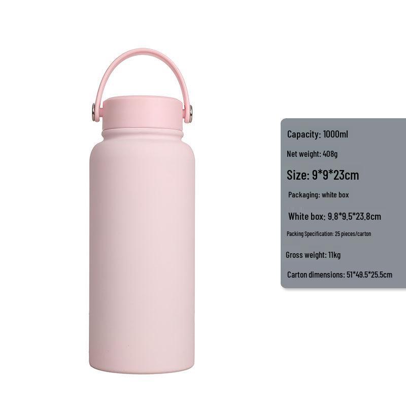 1L Large Capacity Wide Mouth Rubber Paint Thermos Cup - Easy To Clean, American Style, Fashionable Student Water Bottle