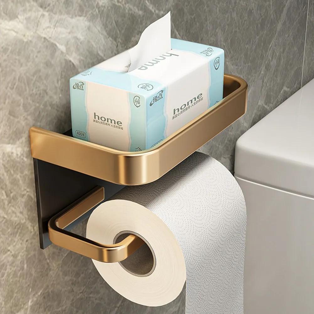 Aluminiumlegierung Toilettenpapierhalter Wandmontage Bohrlos Taschentuchhalter Multifunktions-Ablage Badezimmerzubehör