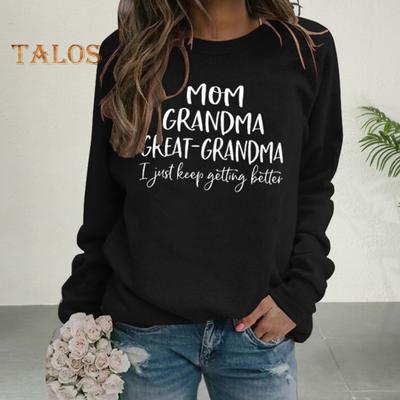 Fall Winter Women Sweatshirt Letter Print Round Neck Long Sleeves Loose Pullover Elastic Cuff Daily Wear Casual Top