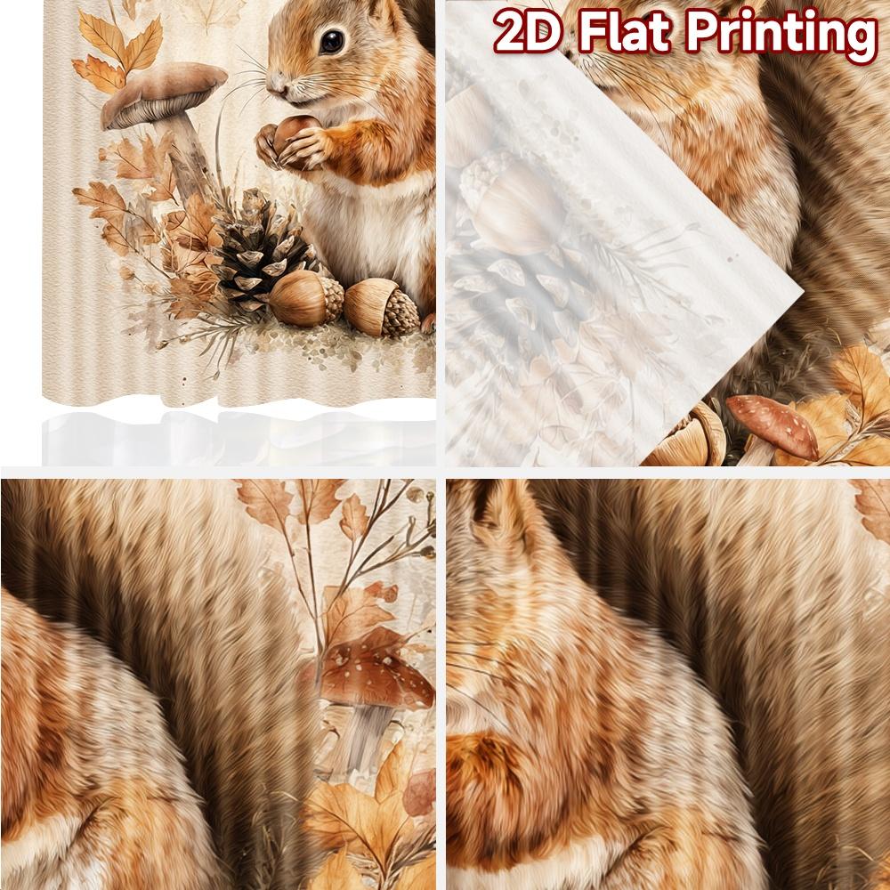 2pcs, 2D FLAT PRINTING Curtains (Without Rod) Autumn Squirrel Christmas Holiday Curtains Semi-Sheer Curtains Decorations Inside