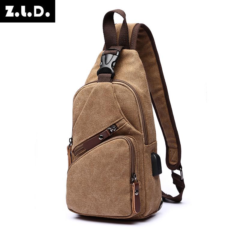 Men s Casual Canvas Crossbody Bag with USB Port – Stylish Single Shoulder Chest Bag кофейный