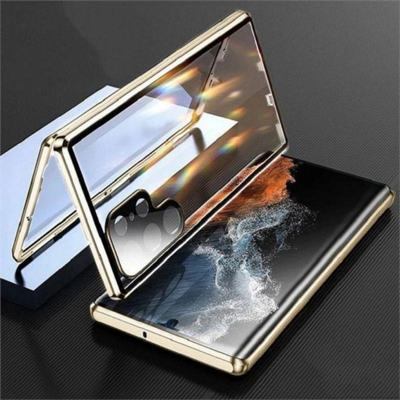 360° Metal Double Sided Glass Snap Lock Phone Case For Samsung GalaxyS25 S24 S23 S22 S21 Ultra Plus S23 FE Lens Protection Cover