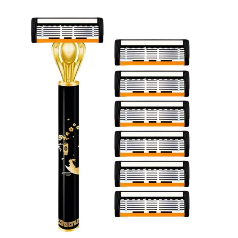 Men's Manual Razor Safety Razor 6-layer Stainless Steel Hair Removal Knife, Replaceable Razor Head, Razor Tools.
