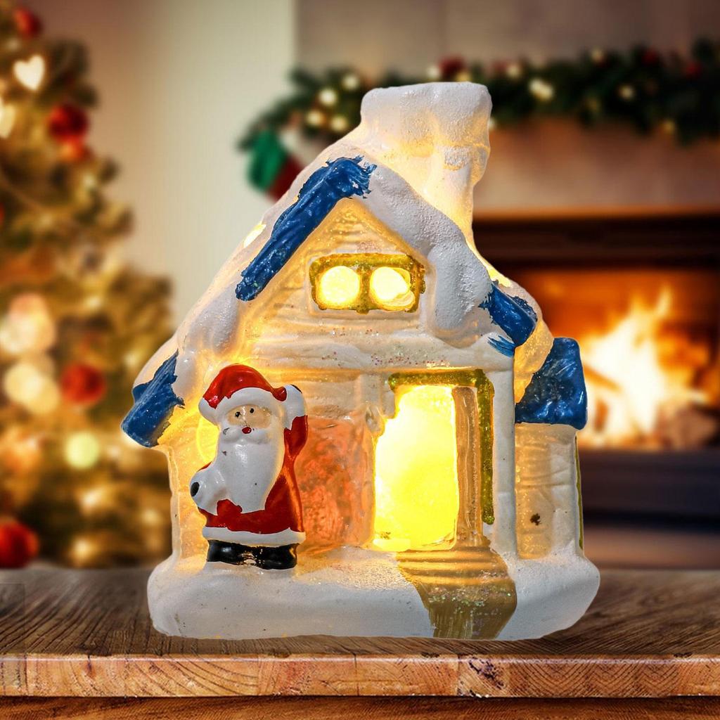 Mini Resin Christmas Building Birthday Gift Multipurpose with Light for Table Living Room Holiday