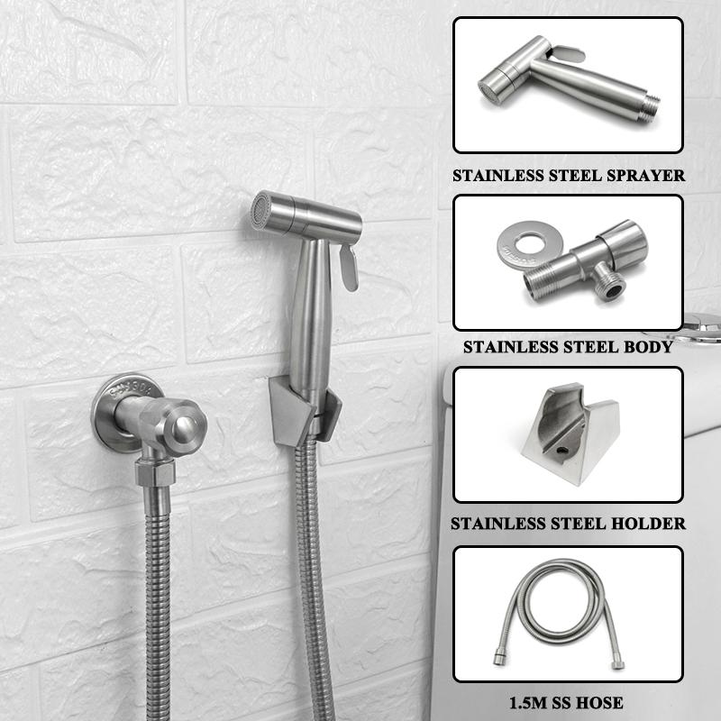 Gebürsteter tragbarer Bidet-Sprayer 304 Edelstahl WC-Bidet-Armatur Kaltes Badezimmer Shattaf-Ventil Jet-Set Einlaufdusche für Po