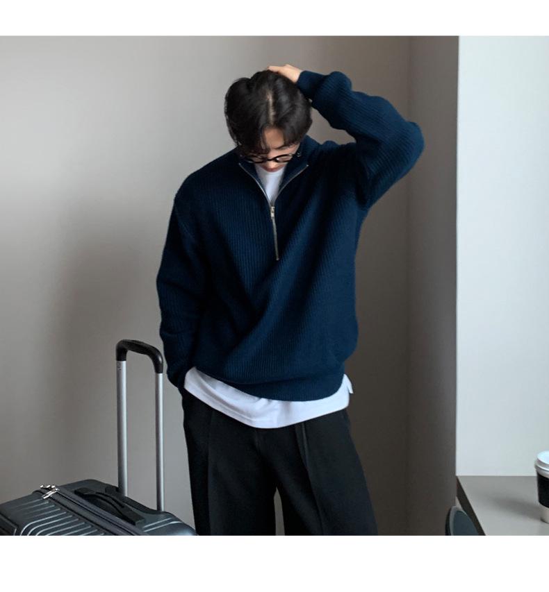 Herren Strickjacke im koreanischen Stil mit halbem Reißverschluss: Herbsttrend, gutaussehender & vielseitiger Strick-Rollkragenpullover mit Stehkragen.