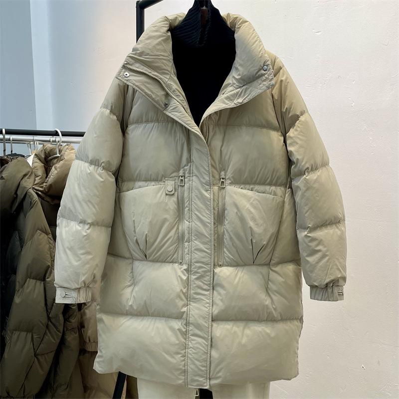 Autumn Winter Down Jacket Women's Mid Length Stand Up Collar Thickened Jackets