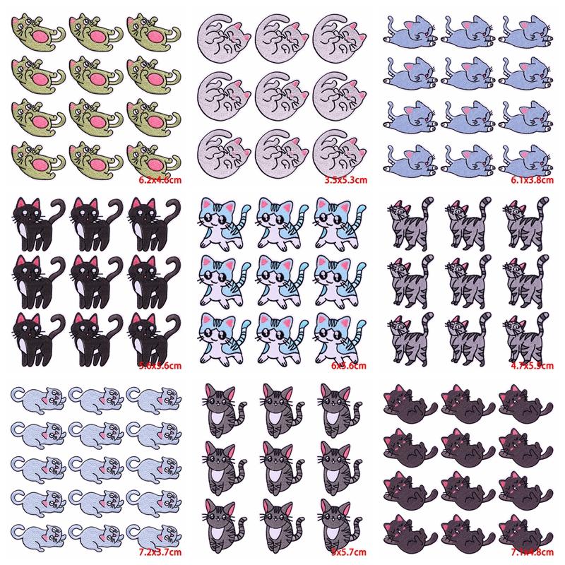 10Pcs/Lot Animal Embroidery Patch Iron On Patches For Clothing Cartoon Embroidered Patches For Clothes Cute Cat Patch Applique