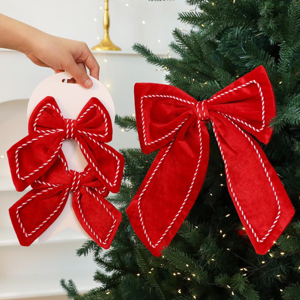 Christmas Ornament Large Velvet 3D Bow Design Multi-Color Festive Holiday Christmas Tree Window Hanging Decorating Accessory