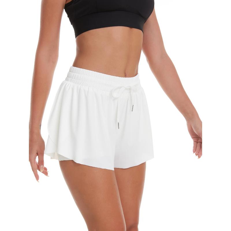 Pantaloni scurți sport de primăvară-vară pentru femei, Culote de tenis din nailon și spandex cu șnur și curea anti-expunere