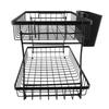 2 Tier Fruit Organizer with Basket and Hooks Detachable Storage Holder for Kitchen Vegetable Bathroom Supplies