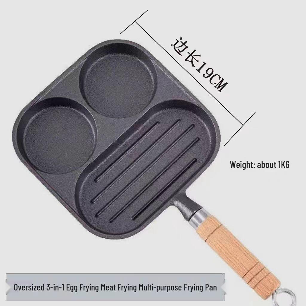 Non-Stick Cast Iron Breakfast Pan: Three-in-One Egg, Steak, Bacon, and Hamburger Fryer with Flat Bottom. Pan Only