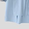 INCERUN Oversized Men Tie Up Neck Short Sleeve Solid Color Casual High Low Shirts