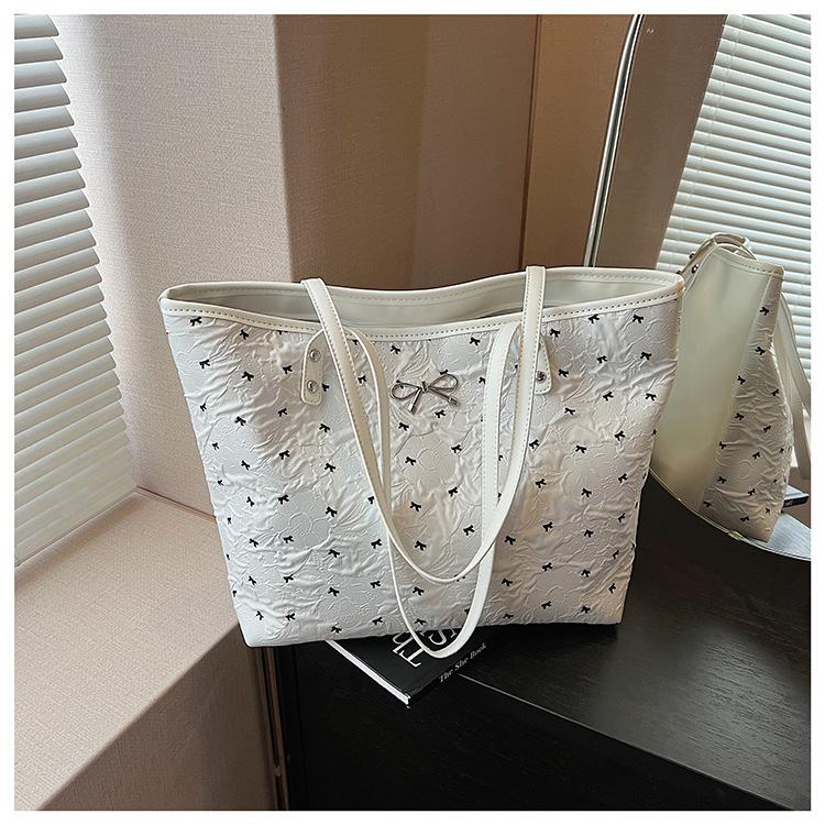 Summer large-capacity shoulder bag bow casual shoulder bag trendy student class commuting tote bag