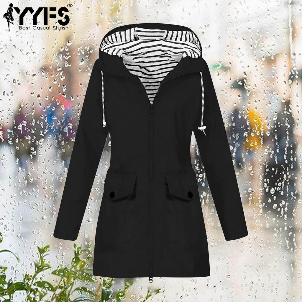 YYFS Women's Fashion Casual Stripe Print Autumn Winter Long Sleeve Hooded Jackets & Coats