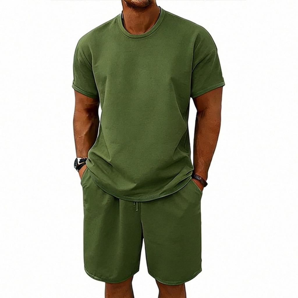 Herren Kurzarm Rundhals T-Shirt und Shorts Set Lässiges Basic Sportliches Zweiteiliges Outfit für den Alltag