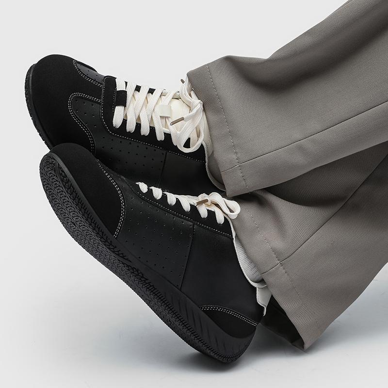 Fashion Men's Leather Lace-Up Sneakers Casual Walking Shoes Lightweight Outdoor Shoes Non-Slip Comfortable Breathable for Daily Flats