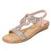New Bohemian Ethnic Style Rhinestone Sandals Flat Open-Toe Versatile Beach Shoes Plus Size